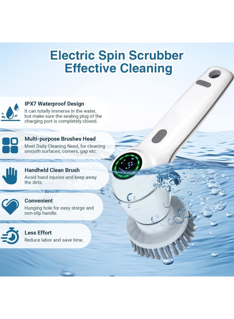 SOLARAE Electric Spin Scrubber, Cordless Cleaning Brush with 7 Replaceable Brush Heads, IPX7 Waterproof 360 Power Scrubber with Display, Handheld Brush Floor Scrubber for Bathtub, Kitchen, Window - Image 2