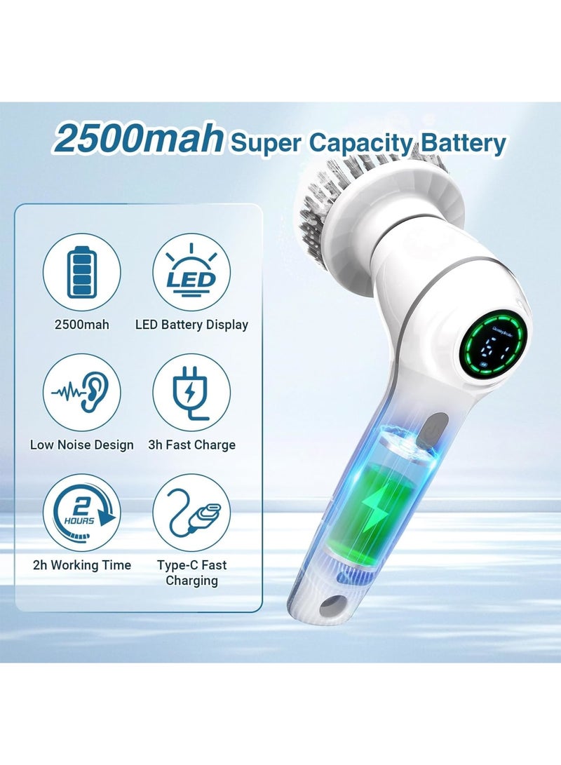 SOLARAE Electric Spin Scrubber, Cordless Cleaning Brush with 7 Replaceable Brush Heads, IPX7 Waterproof 360 Power Scrubber with Display, Handheld Brush Floor Scrubber for Bathtub, Kitchen, Window - Image 3