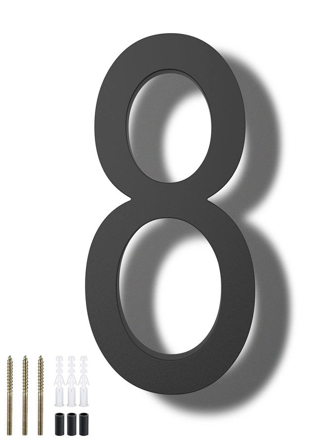 DEWEL 8 inch Floating Large House Numbers for Outside, Black Modern House Address Numbers Decor for 911 Visibility Signage with Nail Kits (House Number 8) - Image 1