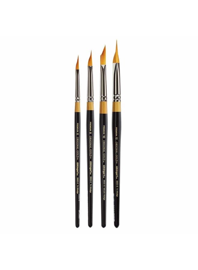 KINGART B-092 Premium 4 pc. Original Gold 9900 Series Miracle Wedge Artist Brush Set, Synthetic Golden Taklon Hair for Acrylic, Oil, Watercolor and Gouache Paint, Short Handle, 4 Sizes: 6, 8, 10, 12 - Image 1