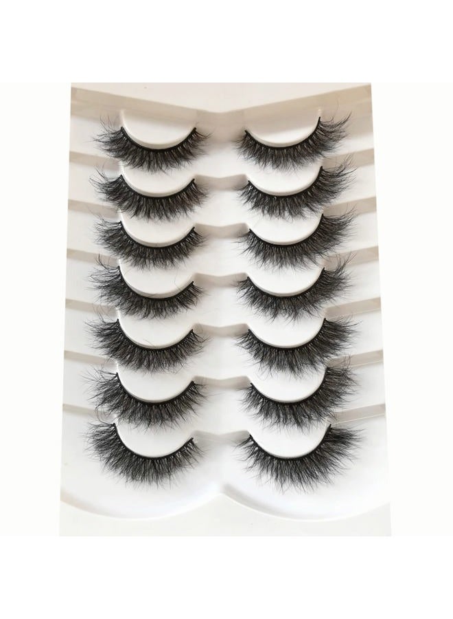 Pooplunch False Eyelashes Cat Eye Wispy Fairy Lashes Natural Volume Short Faux Mink Fake Eye Lash Strips 7 Pairs Pack - Image 3