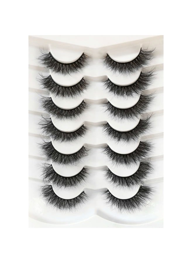 Pooplunch False Eyelashes Cat Eye Wispy Fairy Lashes Natural Volume Short Faux Mink Fake Eye Lash Strips 7 Pairs Pack - Image 1