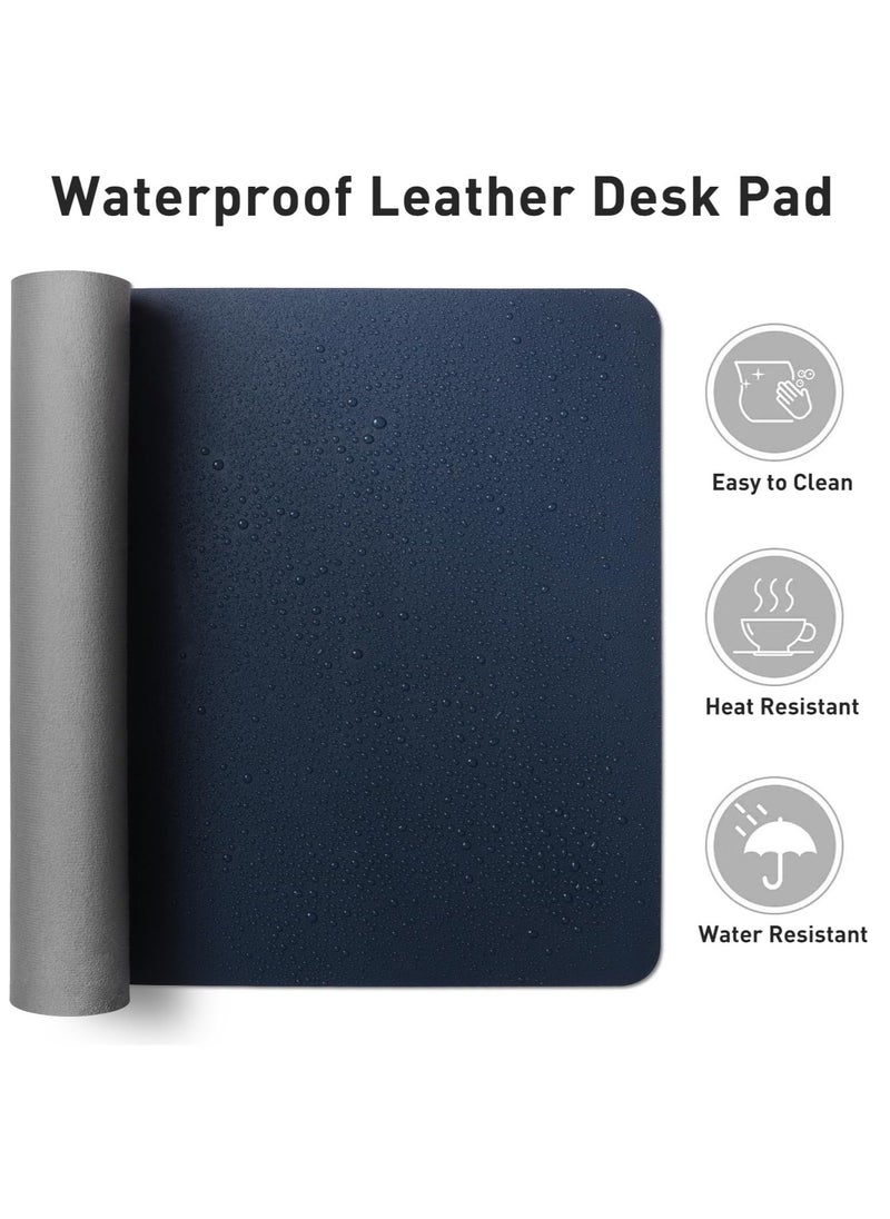 Generic - Leather Desk Pad Protector, Dark Blue Large Mouse Pad, Size 800mmX400mm, Non-Slip Computer Mat For Desk, PU Leather Office Desk Mat For Home & Office, Waterproof Laptop Desk Blotter Pad For Keyboard And Mouse, Dark Blue - Image 1