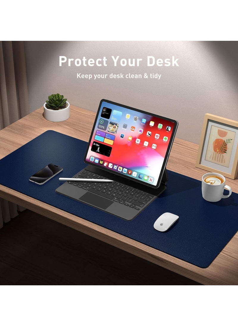 Generic - Leather Desk Pad Protector, Dark Blue Large Mouse Pad, Size 800mmX400mm, Non-Slip Computer Mat For Desk, PU Leather Office Desk Mat For Home & Office, Waterproof Laptop Desk Blotter Pad For Keyboard And Mouse, Dark Blue - Image 1