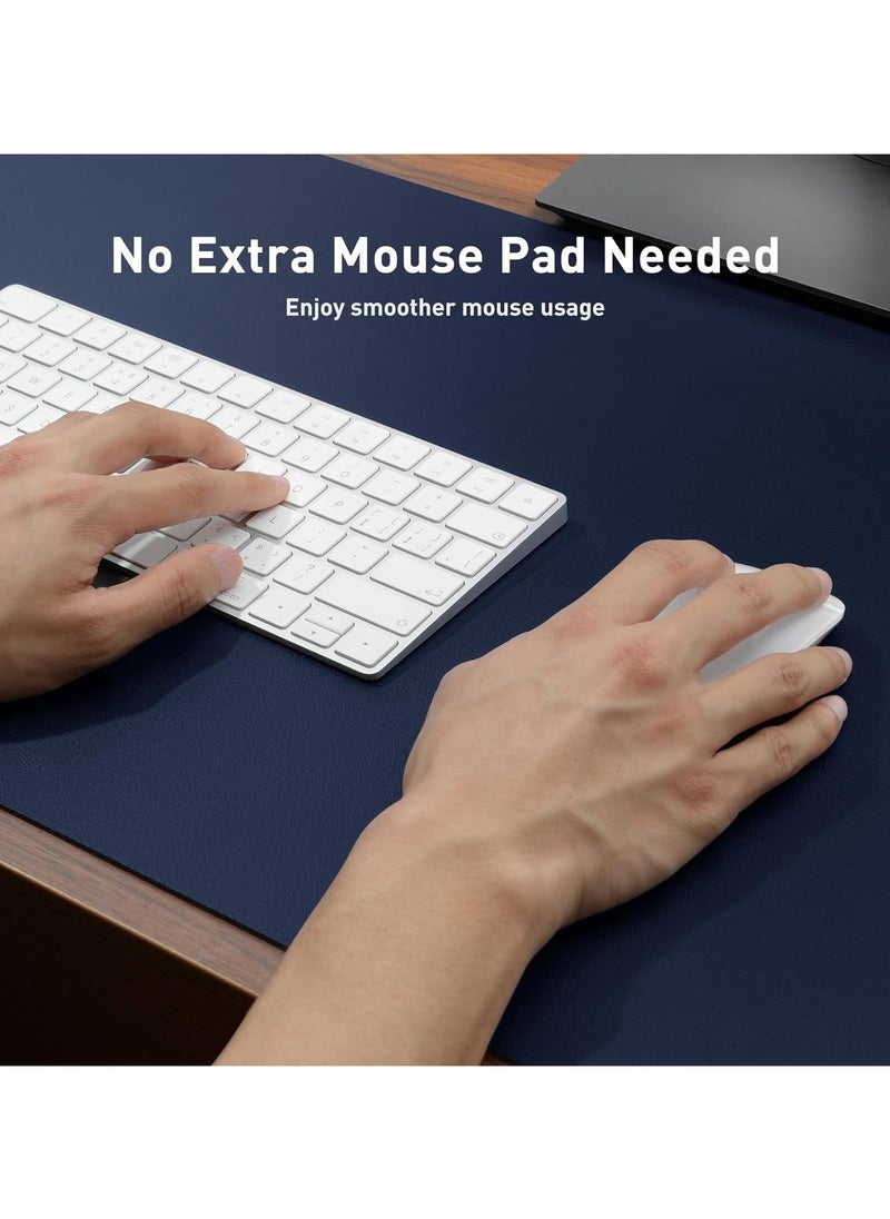 Generic - Leather Desk Pad Protector, Dark Blue Large Mouse Pad, Size 800mmX400mm, Non-Slip Computer Mat For Desk, PU Leather Office Desk Mat For Home & Office, Waterproof Laptop Desk Blotter Pad For Keyboard And Mouse, Dark Blue - Image 1