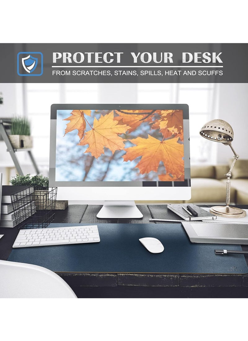 Generic - Leather Desk Pad Protector, Dark Blue Large Mouse Pad, Size 800mmX400mm, Non-Slip Computer Mat For Desk, PU Leather Office Desk Mat For Home & Office, Waterproof Laptop Desk Blotter Pad For Keyboard And Mouse, Dark Blue - Image 1
