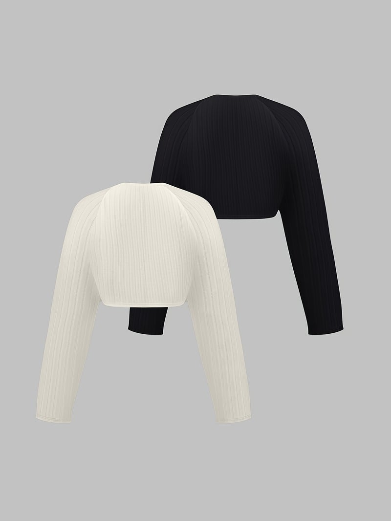 Women's 2-Piece Rib-Cable Knit Long-Sleeve Cardigan Shawl, Casual All-Season Outfit - Image 2