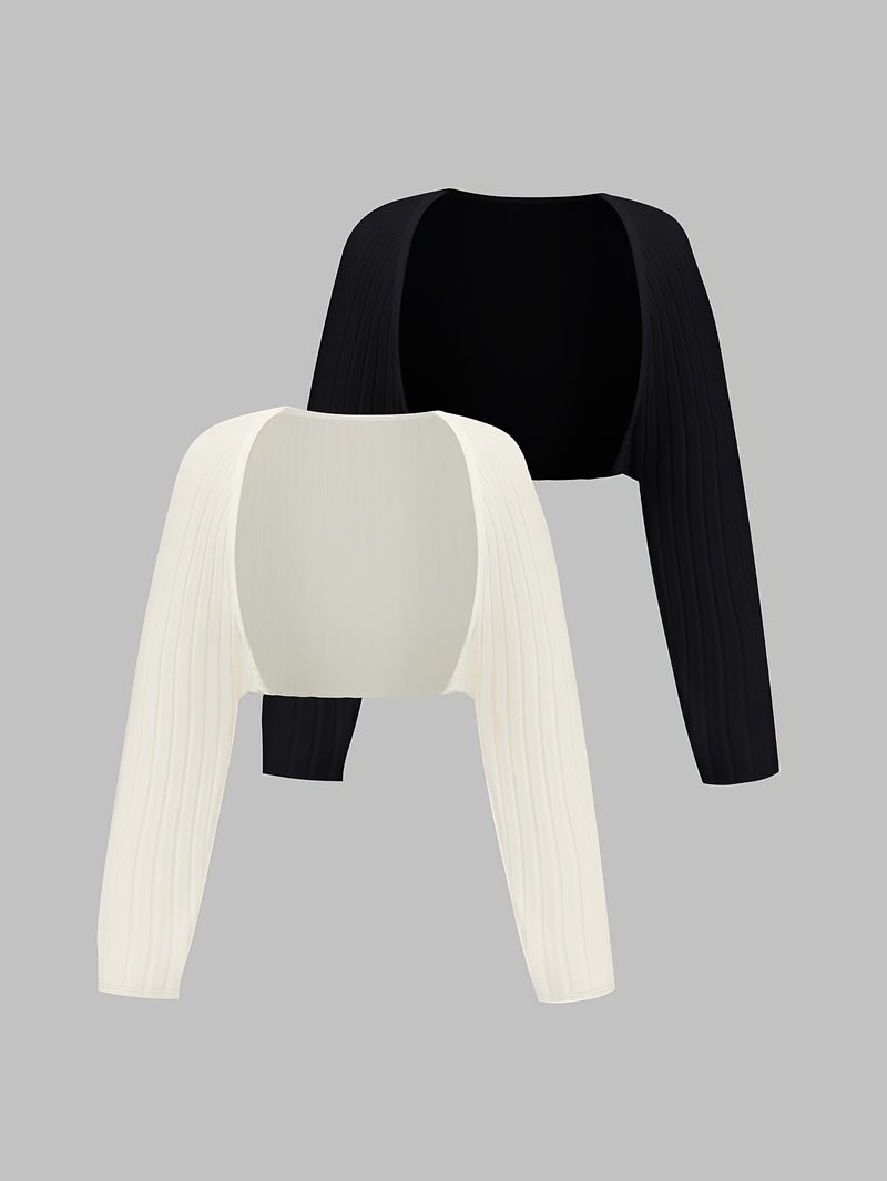 Women's 2-Piece Rib-Cable Knit Long-Sleeve Cardigan Shawl, Casual All-Season Outfit - Image 1