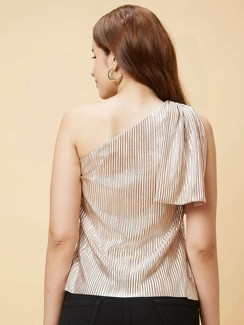 globus Women One Shoulder Accordion Pleated Party Top