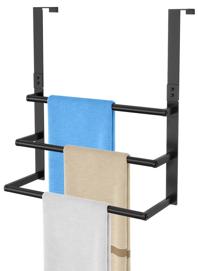 DOKU HOME 16Inch Over The Door Towel Rack, DOKU Stainless Steel Door Towel Hanger, Over Door Towel Holder with 3 Tier Towel Bars, Over Door Towel Storage for Bathroom, Matte Black - Image 1