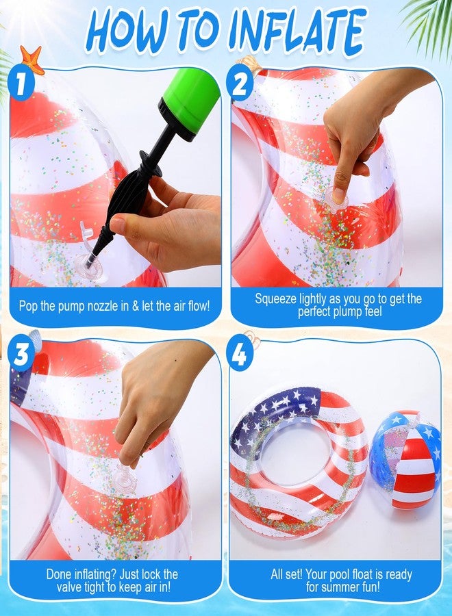 Foilswirl 2/6/18 Pcs Patriotic Inflatable Pool Float and Summer Beach Ball for Adults 35.5 Inch USA Flag Swim Tube Ring 15.7 Inch Balls Red White Blue Pool Toy for Summer Beach Party(2 Pack) - Image 5