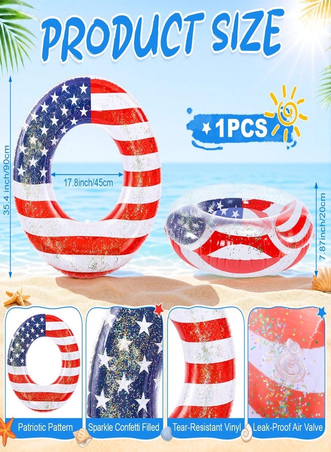 Foilswirl 2/6/18 Pcs Patriotic Inflatable Pool Float and Summer Beach Ball for Adults 35.5 Inch USA Flag Swim Tube Ring 15.7 Inch Balls Red White Blue Pool Toy for Summer Beach Party(2 Pack) - Image 2