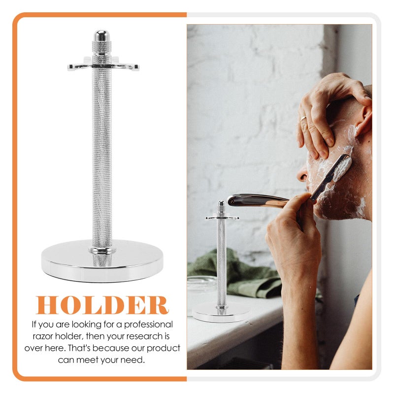 Silver Non Slip Safety Razor Stand with Shaving Brush Holder Bathroom Organizer Travel Rack - Image 3