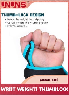 UNUNS Wrist Weights Set With Thumb Hole, Set of 2,1 lb 1 Pair,Adjustable Ankle Arm Weights For Women Men Kids Fitness Strength Exercise Gym Fitness Workout Walking Jogging Cardio Exercises,Black Blue  - Image 2