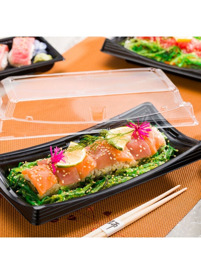 Restaurantware Roku 9.75 x 4.75 Inch Sushi Trays, 100 Disposable Sushi Containers With Lids - Long, Take Out Containers For Appetizers, Entrees, or Desserts, Black Plastic To Go Containers, - Image 3