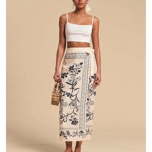 Sujama Women’s Floral Print Wrap Skirts Boho Tie Knot Skirt High Waist Causal Cute Flower Graphic Long Skirts Beachwear 2025 Apricot - Image 5