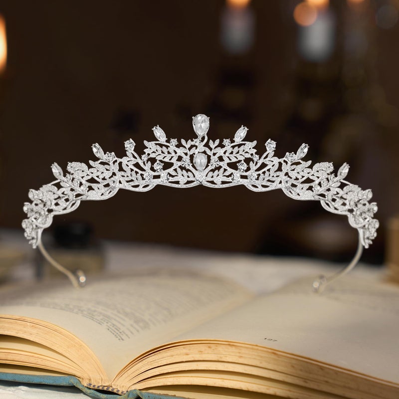 SWEETV Silver Tiara Crown for WomenPrincess Tiaras for GirlsCrystal Retro Hair Accessories for Wedding Birthday Prom Pageant Quinceanera