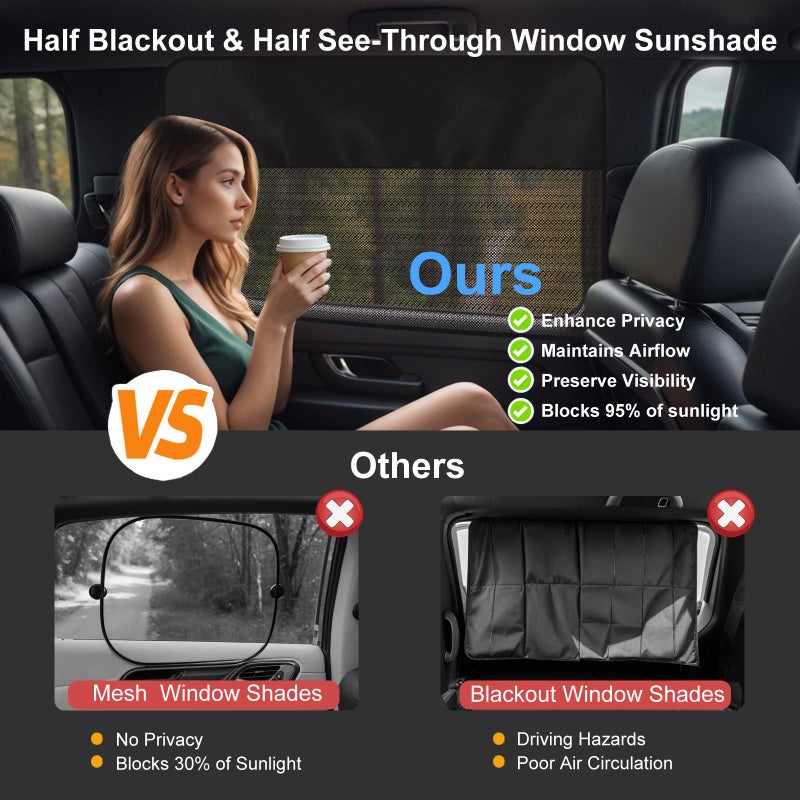 Jeyoon Rear Window Sun Shade, 2 PCS Magnetic Double Layer Car Side Window Sun Shades for Baby, Half Blackout & Half See-Through Back Window Covers for Sun & Privacy Protection,Car Window Accessories - Image 3