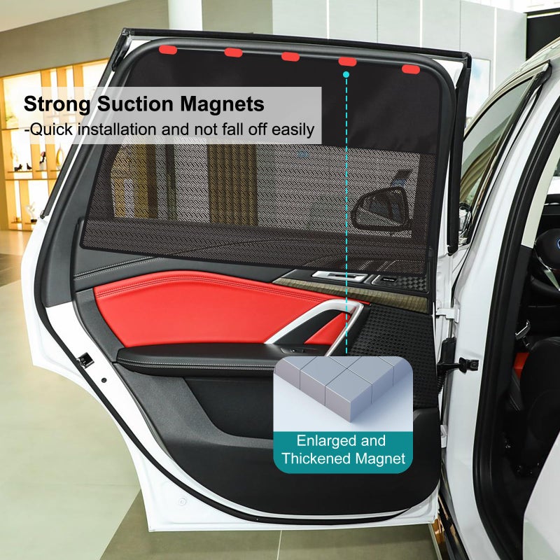 Jeyoon Rear Window Sun Shade, 2 PCS Magnetic Double Layer Car Side Window Sun Shades for Baby, Half Blackout & Half See-Through Back Window Covers for Sun & Privacy Protection,Car Window Accessories - Image 4