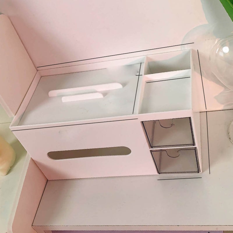 Cosmetics Storage Box Tabletop Tissue Box Lovely Decorative Paper Basket Desktop Makeup Organizer for Bedroom Dormitory White - Image 4