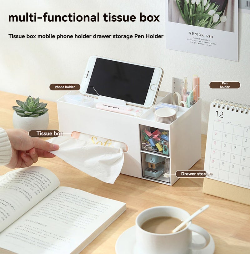 Cosmetics Storage Box Tabletop Tissue Box Lovely Decorative Paper Basket Desktop Makeup Organizer for Bedroom Dormitory White - Image 2