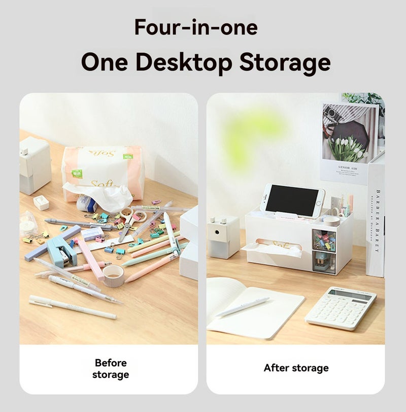 Cosmetics Storage Box Tabletop Tissue Box Lovely Decorative Paper Basket Desktop Makeup Organizer for Bedroom Dormitory White - Image 3