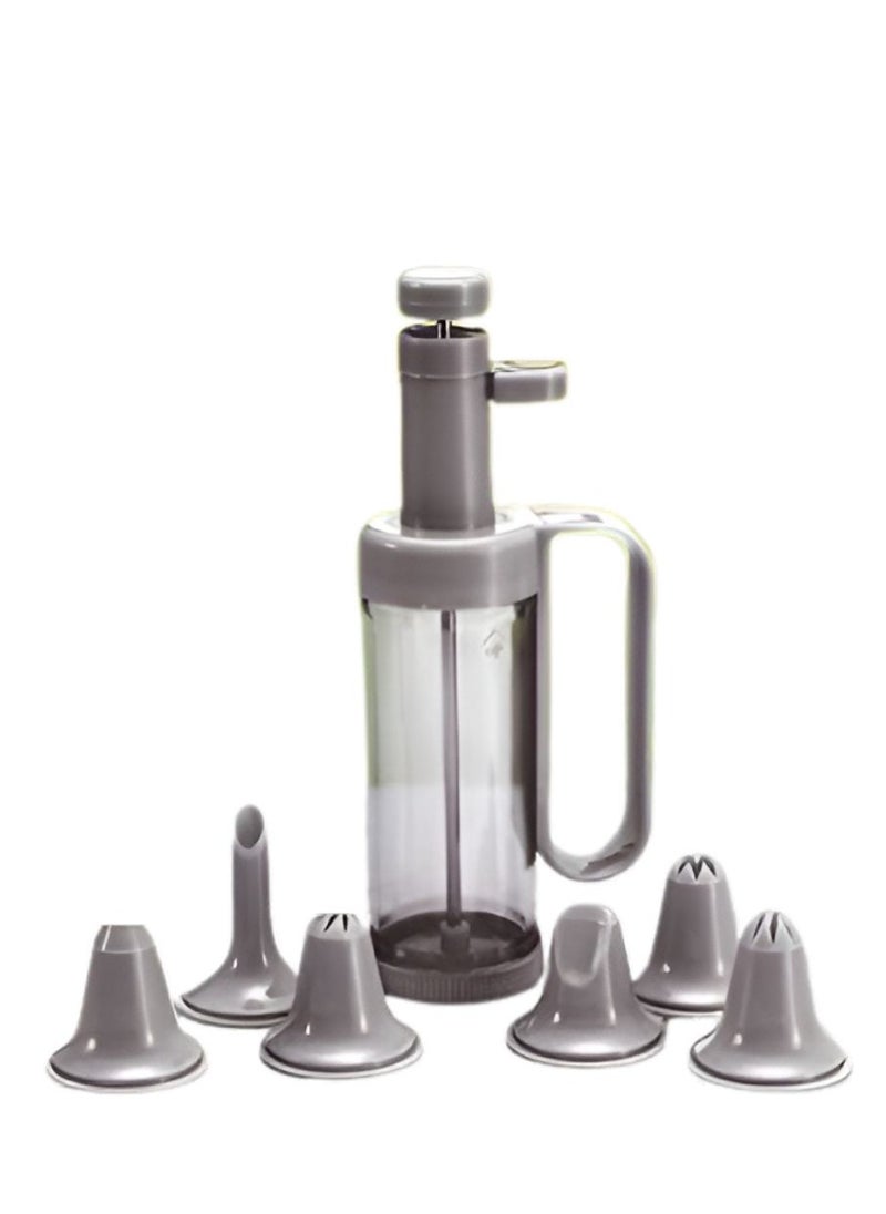 Generic Cake decoration press gun for desserts 6 piece detachable nozzles set pastry icing piping gun pastry syringe kit 200 ml simple one handed use 19.5 * 8 * 5 cm grey  - Image 1