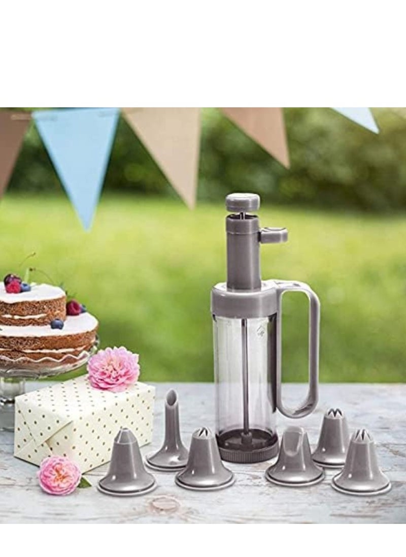 Generic Cake decoration press gun for desserts 6 piece detachable nozzles set pastry icing piping gun pastry syringe kit 200 ml simple one handed use 19.5 * 8 * 5 cm grey  - Image 2