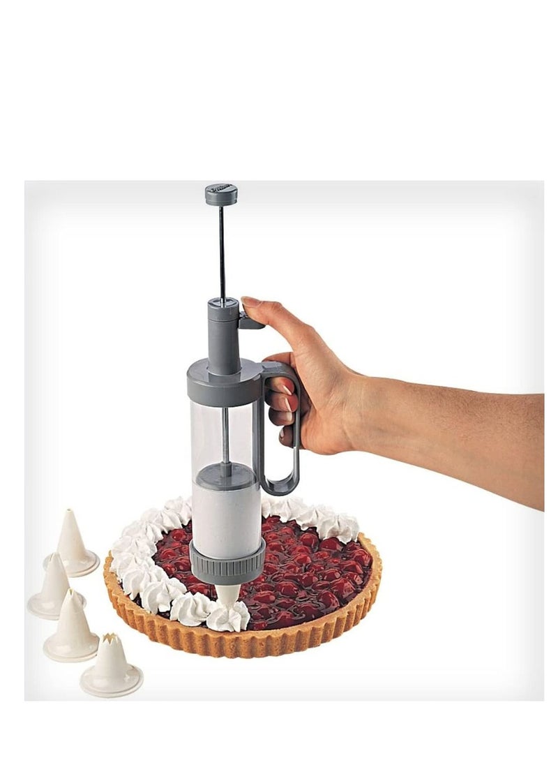 Generic Cake decoration press gun for desserts 6 piece detachable nozzles set pastry icing piping gun pastry syringe kit 200 ml simple one handed use 19.5 * 8 * 5 cm grey  - Image 3
