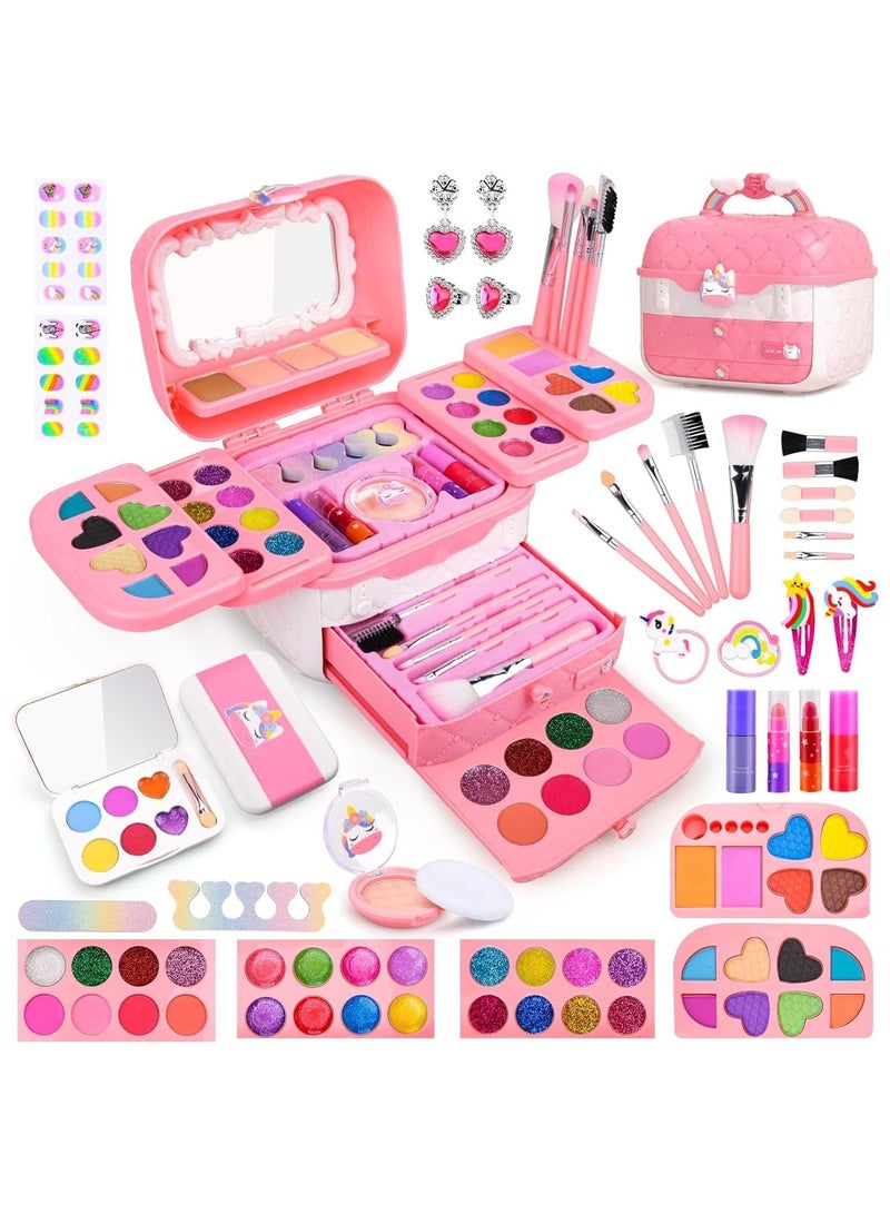 NNEWVANTE 80 PCS Kids Makeup Kit for Girls Over 3 years old, Unicorn Toy for Little Girls Birthday, Princess Dolls Dress Up Toy for Performance Dance Show Role Play Party - Image 1