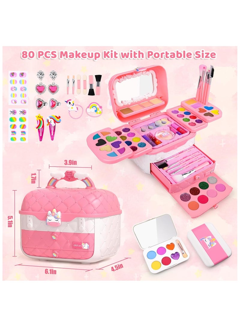 NNEWVANTE 80 PCS Kids Makeup Kit for Girls Over 3 years old, Unicorn Toy for Little Girls Birthday, Princess Dolls Dress Up Toy for Performance Dance Show Role Play Party - Image 3