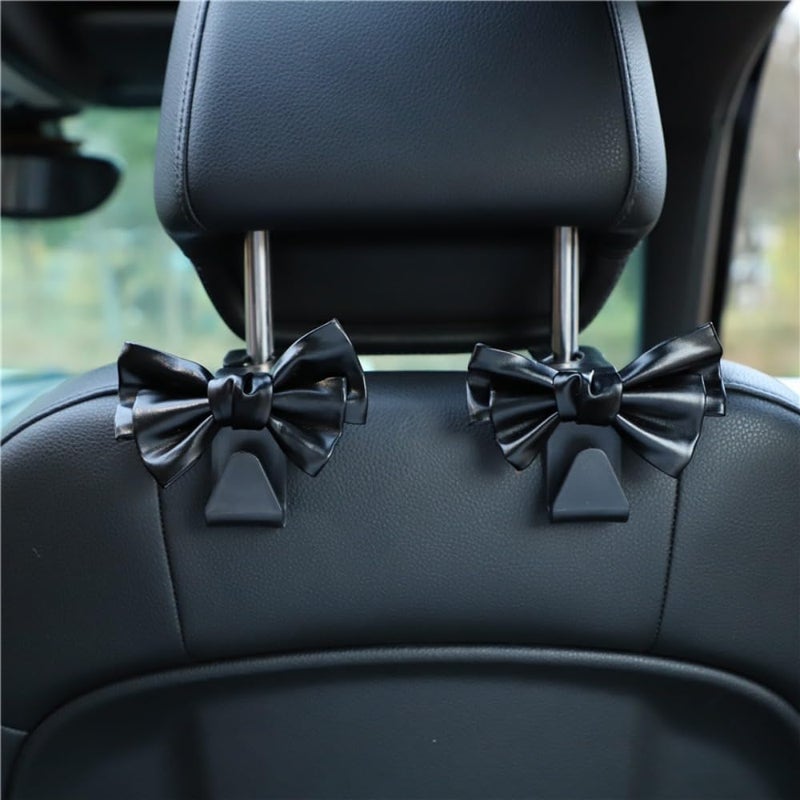 BVGACI 2 Pack Car Purse Hooks, Cute Bow Car Seat Headrest Hook Hanger for Purses and Bags.(black)
