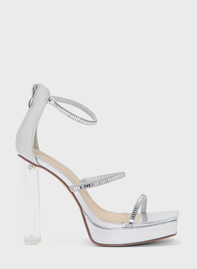 Truffle Diamante Strap Metallic Clear Heel Sandal