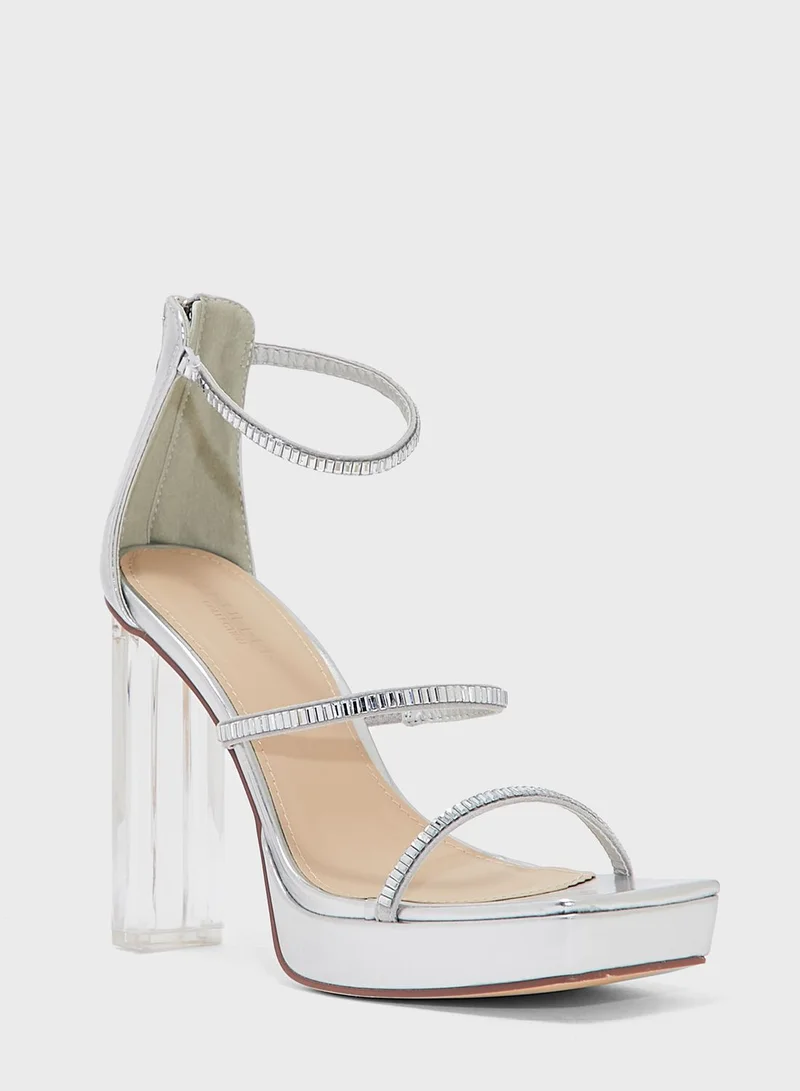 Truffle Diamante Strap Metallic Clear Heel Sandal