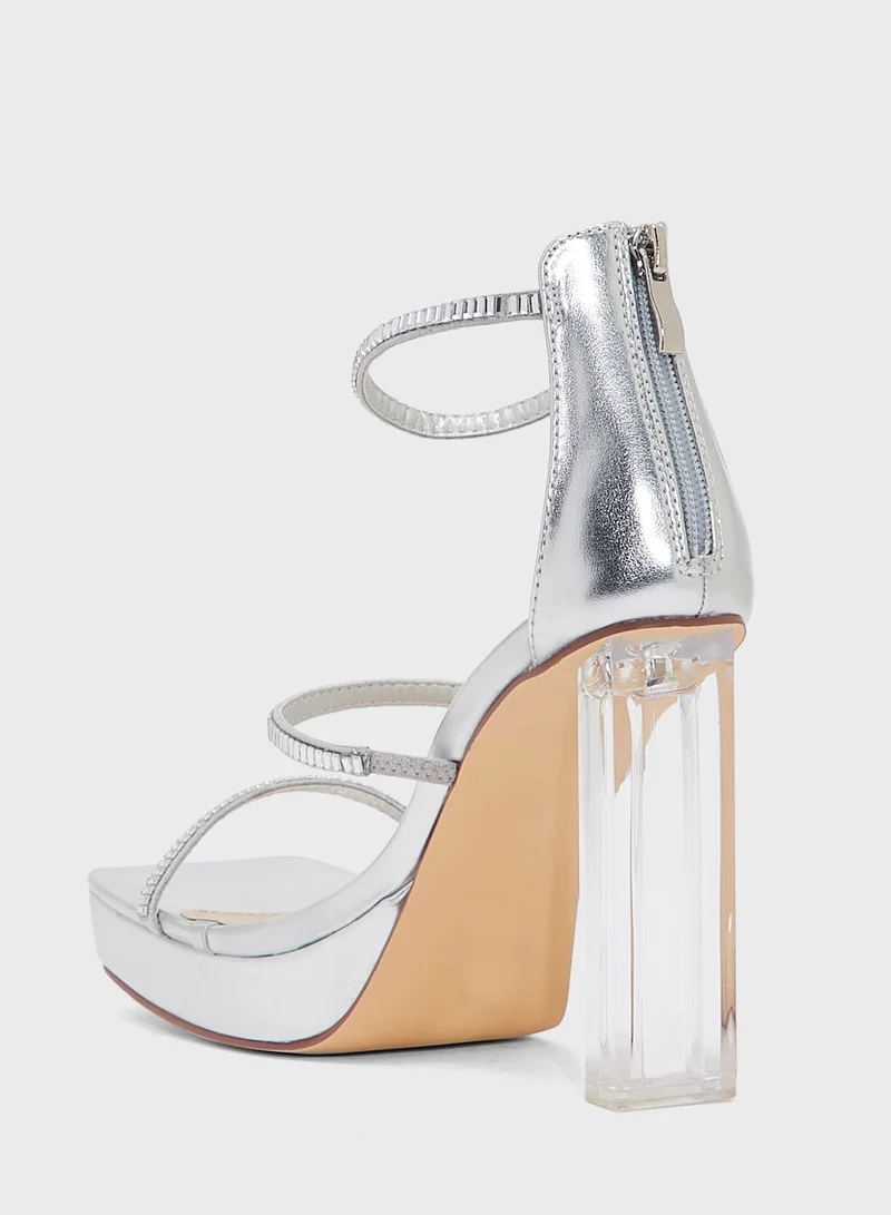 Truffle Diamante Strap Metallic Clear Heel Sandal