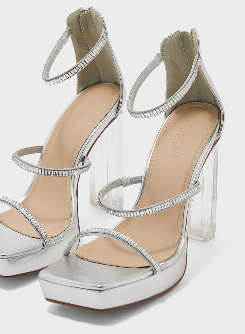 Truffle Diamante Strap Metallic Clear Heel Sandal