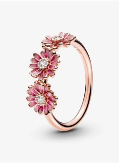 PANDORA Daisy 14k rose gold-plated ring with clear cubic zirconia and shaded pink enamel, Size 52  - Image 1