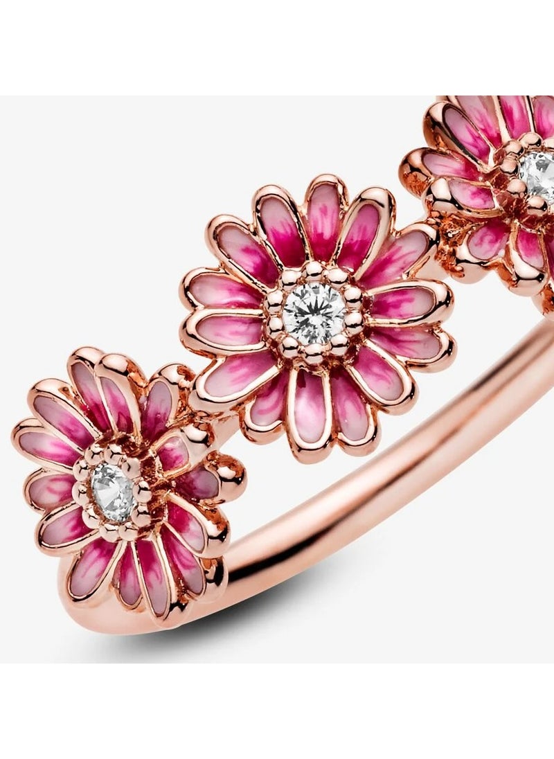 PANDORA Daisy 14k rose gold-plated ring with clear cubic zirconia and shaded pink enamel, Size 52  - Image 5