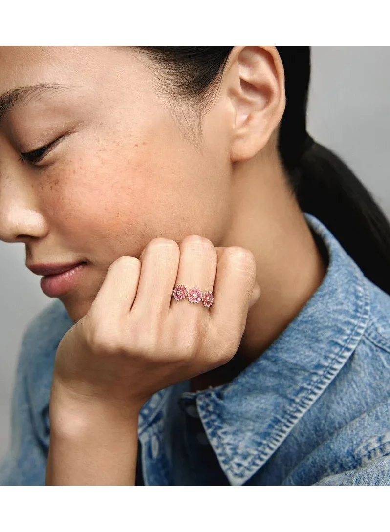 PANDORA Daisy 14k rose gold-plated ring with clear cubic zirconia and shaded pink enamel, Size 52