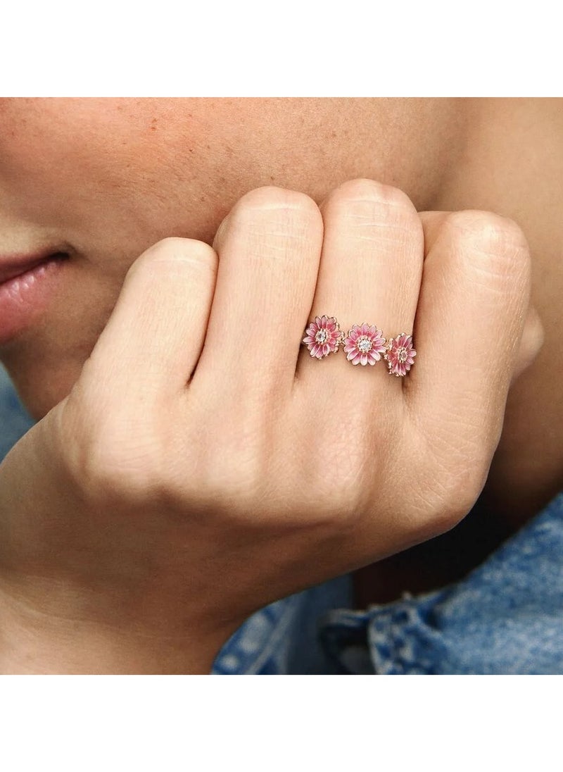 PANDORA Daisy 14k rose gold-plated ring with clear cubic zirconia and shaded pink enamel, Size 52  - Image 3