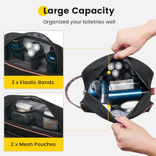 Vorspack Canvas Toiletry Bag - Water Resistant Travel Bag for Toiletries, Accessories, Gifts for Men - Black - Image 3