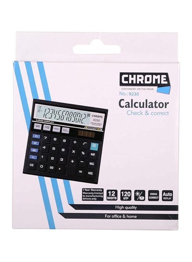 chrome آلة حاسبة أساسية للتحقق والتصحيح 12 رقم (أسود) 9230 - Image 1