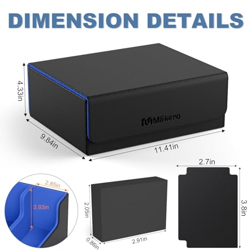 Mlikero Card Deck Case, 1800+ Trading Card Storage Box with 10 Dividers and 3 Foam Stoppers, Leather Magnetic Closure Commander Deck Box Fit for YuGiOh, MTG and Sport Cards(Black&Blue) - Image 5