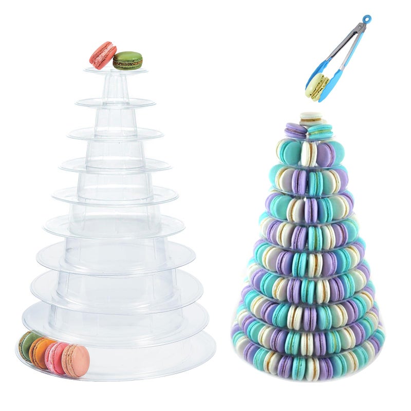 10 Tiers Macaron Tower Stand Macaroon Tower Stand with Tongs Round Cupcake Cake Stand Desserts Display Holder Platter for Baby Shower Birthday Wedding Party Decor 10Tiers with Tongs