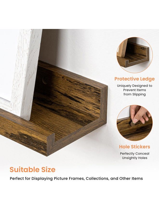 RICHFOCUS Picture Ledge Shelf, 36 inch Floating Shelves Set of 2, Wood Wall Shelves with Lip, Wall Decor Storage for Bedroom Living Room Bathroom Kitchen Nursery Photo Picture, Rustic Brown - Image 4