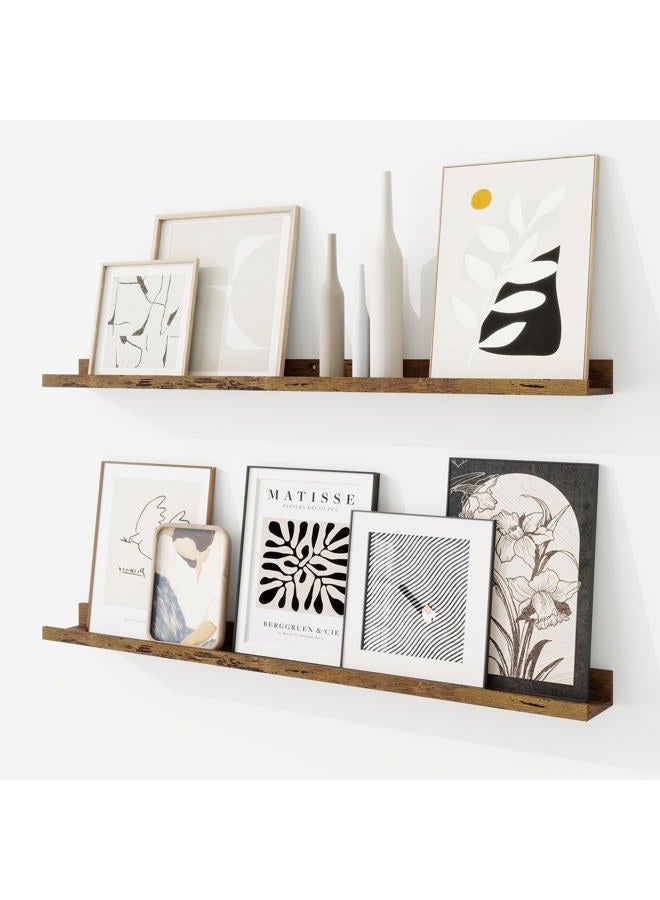 RICHFOCUS Picture Ledge Shelf, 36 inch Floating Shelves Set of 2, Wood Wall Shelves with Lip, Wall Decor Storage for Bedroom Living Room Bathroom Kitchen Nursery Photo Picture, Rustic Brown - Image 1