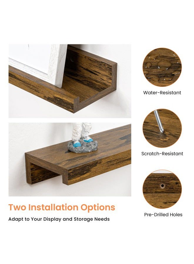 RICHFOCUS Picture Ledge Shelf, 36 inch Floating Shelves Set of 2, Wood Wall Shelves with Lip, Wall Decor Storage for Bedroom Living Room Bathroom Kitchen Nursery Photo Picture, Rustic Brown - Image 5