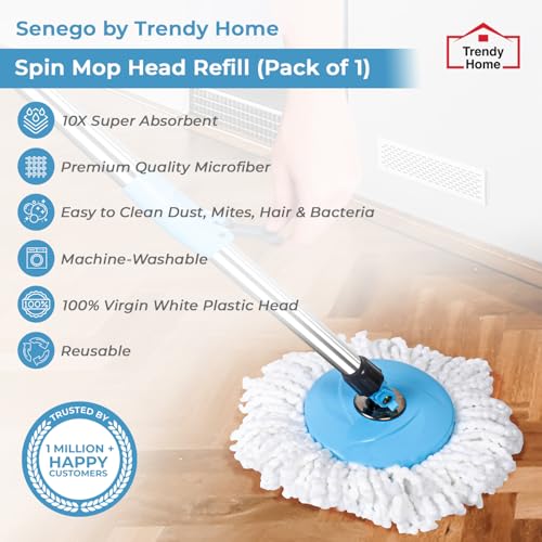 Senego by Trendy Home Spin Mop Head Refill for Easy Replacement (Pack of 1, White) Microfiber, Strong Water Absorption, Heavy Quality, Easy to Clean Dust, Mites, Hair, Bacteria (125 gm) - Image 2