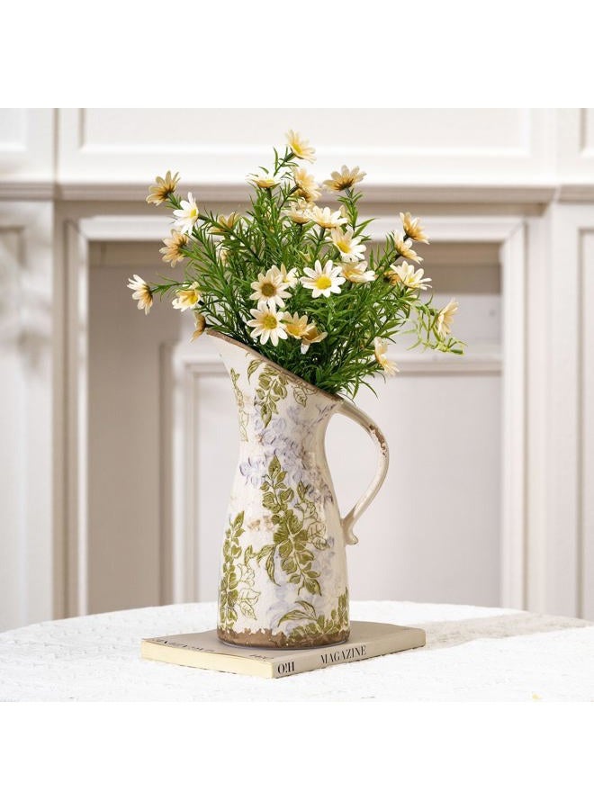 SURE YUESI Vintage Ceramic Pitcher Vase with Handle, Farmhouse Green and Purple Large Floral Vases, French Country Decorative Vase, Rustic Table Centerpiece for Home Decor, Bookshelf, Office 10.5 Inch - Image 5