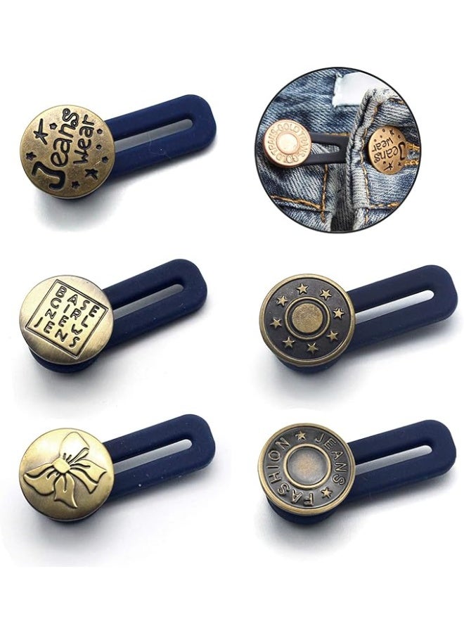 زرار معدني موسع لزر البنطلون بحبل مرن لا يحتاج خياطة لتوسيع الجينز والياقة والأساور والبناطيل الكاكي والفساتين يضيف 2.5 سم إلى مقاس الخصر للرجال والنساء ( 5 قطع ) - Image 1